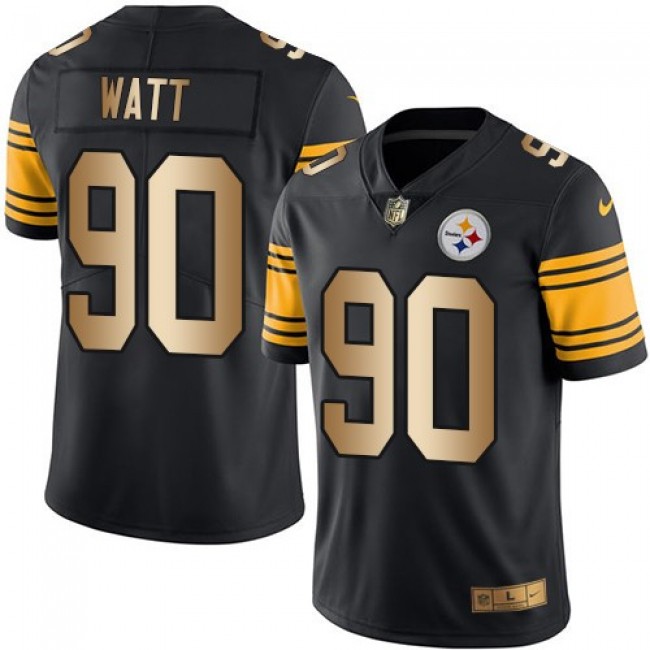 Nike Steelers #90 T. J. Watt Black Men's Stitched NFL Limited Gold Rush Jersey