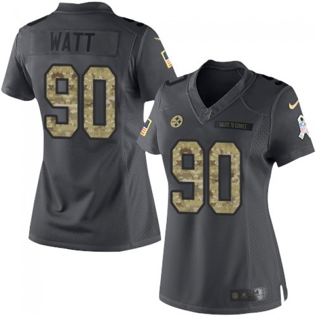 Women's Steelers #90 T. J. Watt Black Stitched NFL Limited 2016 Salute to Service Jersey