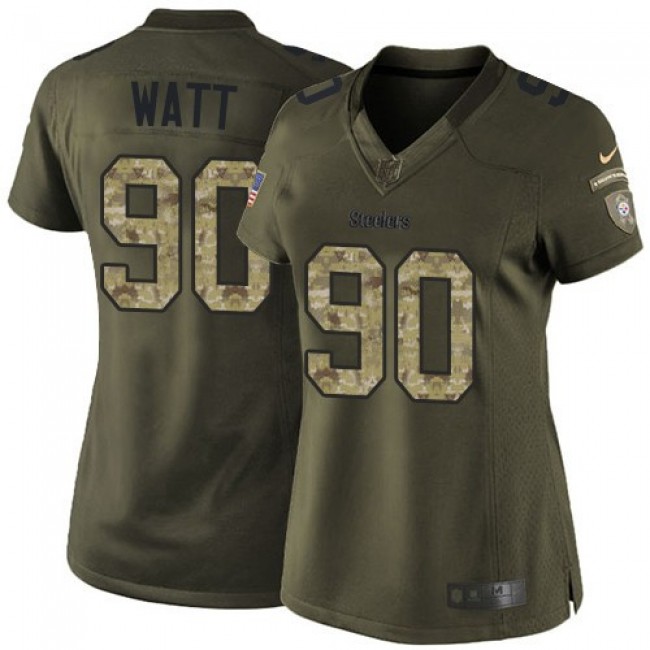 Women's Steelers #90 T. J. Watt Green Stitched NFL Limited 2015 Salute to Service Jersey