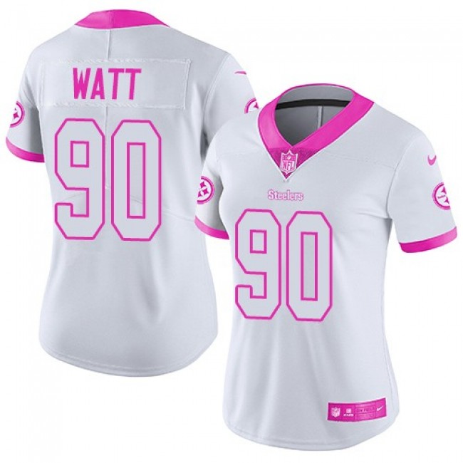 Women's Steelers #90 T. J. Watt White Pink Stitched NFL Limited Rush Jersey