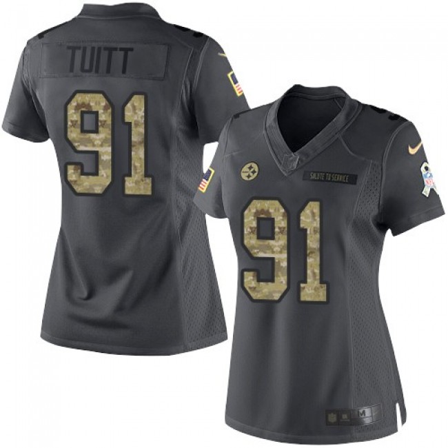 Women's Steelers #91 Stephon Tuitt Black Stitched NFL Limited 2016 Salute to Service Jersey