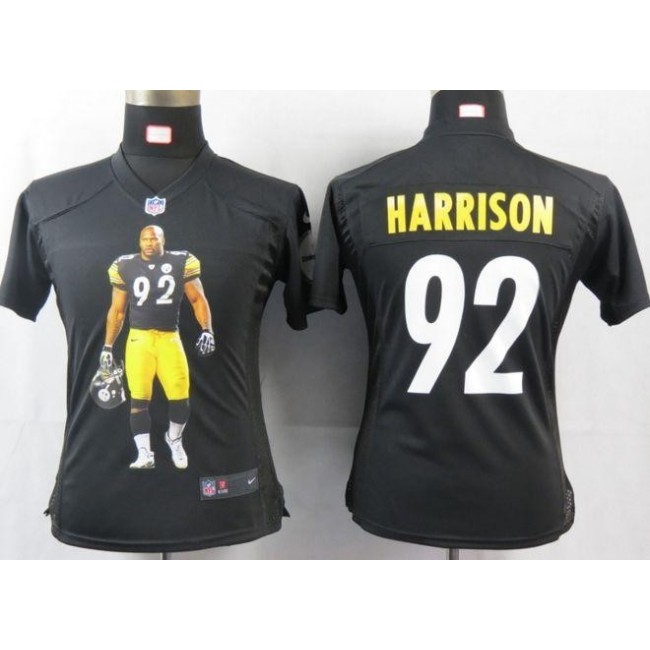 Women's Steelers #92 James Harrison Black Team Color Portrait NFL Game Jersey