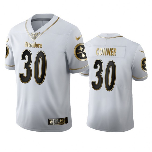 Pittsburgh Steelers #30 James Conner Men's Nike White Golden Edition Vapor Limited NFL 100 Jersey