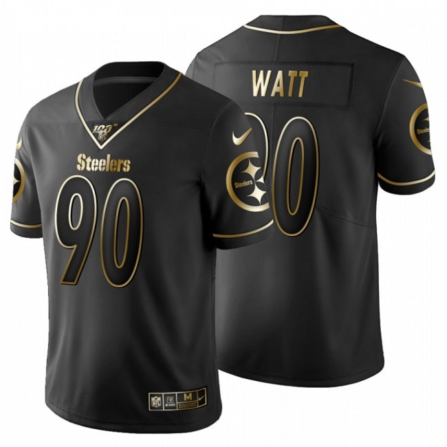 Pittsburgh Steelers #90 T.J. Watt Men's Nike Black Golden Limited NFL 100 Jersey