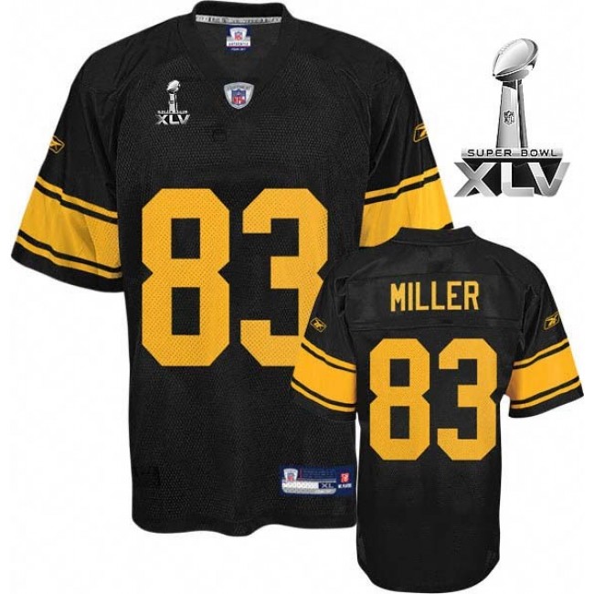 Steelers #83 Heath Miller Black With Yellow Number Super Bowl XLV Stitched NFL Jersey