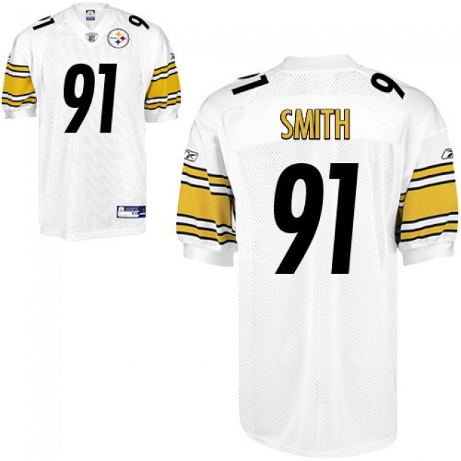 Steelers #91 Aaron Smith White Stitched NFL Jersey