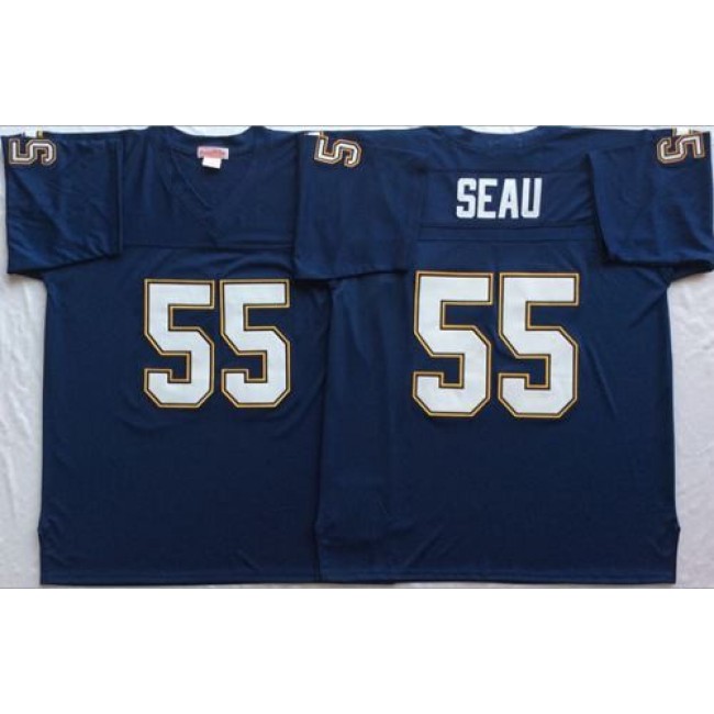 Mitchell And Ness 1994 Chargers #55 Junior Seau Navy Blue Throwback Stitched NFL Jersey