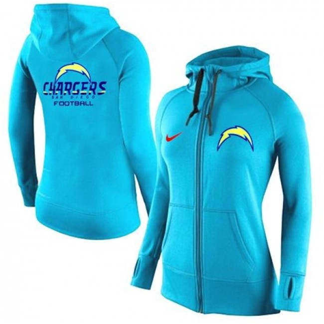 Women's San Diego Chargers Full-Zip Hoodie Light Blue Jersey