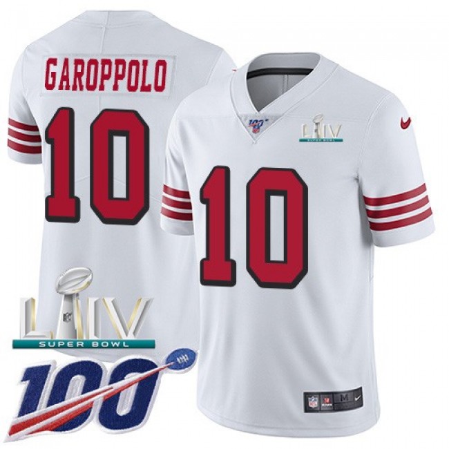 Nike 49ers #10 Jimmy Garoppolo White Super Bowl LIV 2020 Rush Men's Stitched NFL Limited 100th Season Jersey