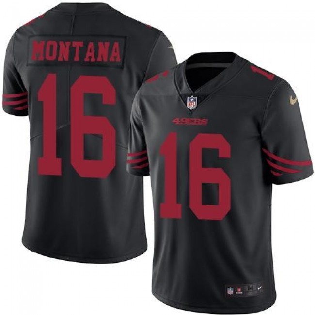 San Francisco 49ers #16 Joe Montana Black Youth Stitched NFL Limited Rush Jersey