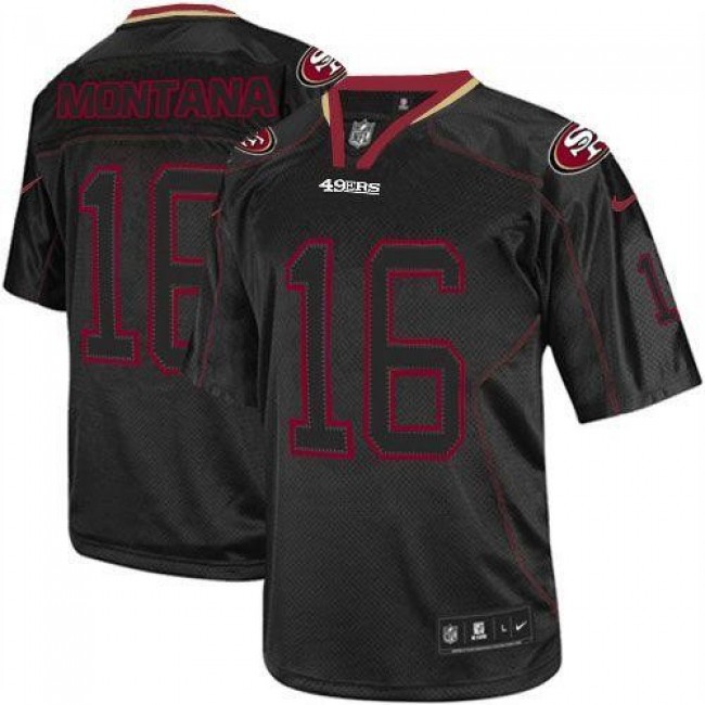 San Francisco 49ers #16 Joe Montana Lights Out Black Youth Stitched NFL Elite Jersey