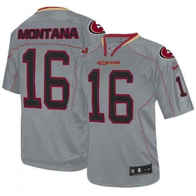 San Francisco 49ers #16 Joe Montana Lights Out Grey Youth Stitched NFL Elite Jersey