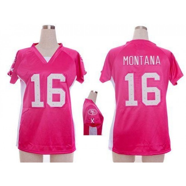 Women's 49ers #16 Joe Montana Pink Draft Him Name Number Top Stitched NFL Elite Jersey