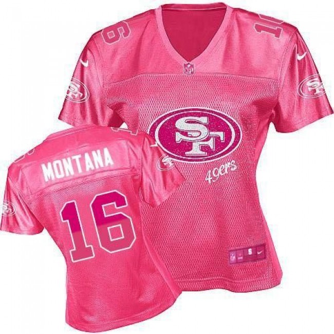 Women's 49ers #16 Joe Montana Pink Fem Fan NFL Game Jersey