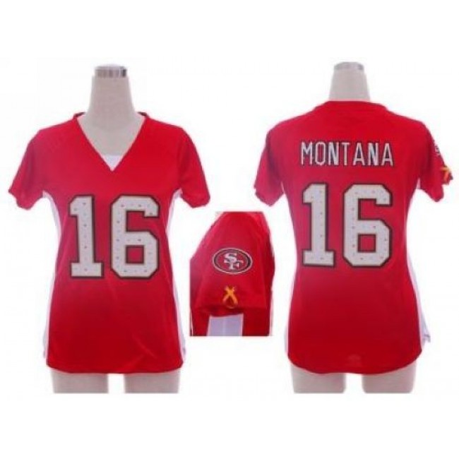 Women's 49ers #16 Joe Montana Red Team Color Draft Him Name Number Top Stitched NFL Elite Jersey