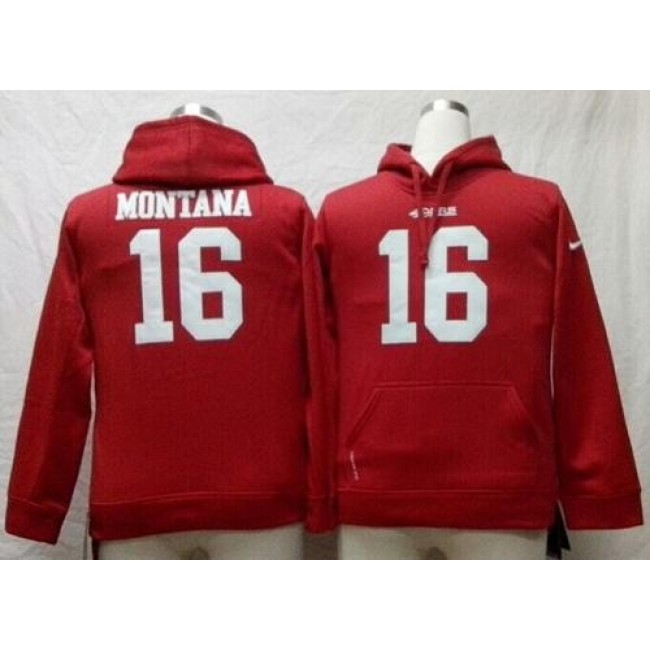 San Francisco 49ers #16 Joe Montana Red Youth Pullover NFL Hoodie Jersey