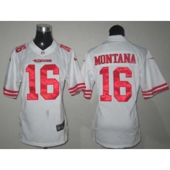 Women's 49ers #16 Joe Montana White Stitched NFL Elite Jersey
