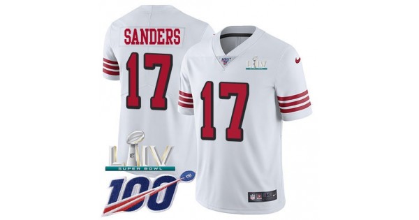 موقع فاشن Nike 49ers #17 Emmanuel Sanders White Super Bowl LIV 2020 Rush Men's Stitched NFL Limited 100th Season Jersey زيت تويوتا الذهبي