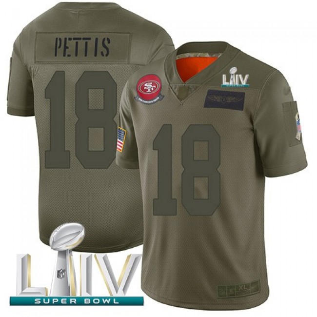 Nike 49ers #18 Dante Pettis Camo Super Bowl LIV 2020 Men's Stitched NFL Limited 2019 Salute To Service Jersey