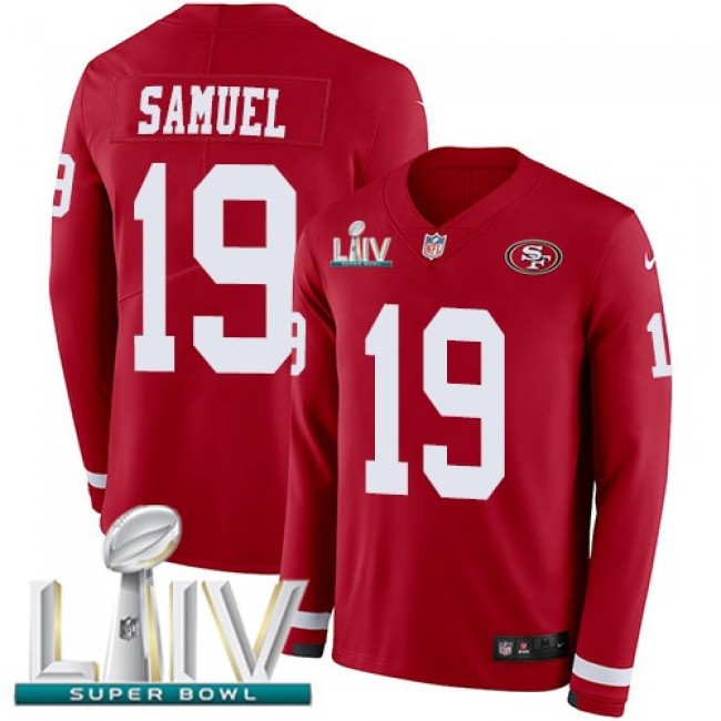 Nike 49ers #19 Deebo Samuel Red Super Bowl LIV 2020 Team Color Men's Stitched NFL Limited Therma Long Sleeve Jersey