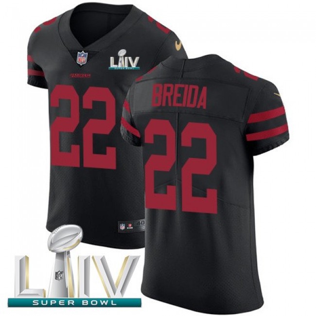 Nike 49ers #22 Matt Breida Black Super Bowl LIV 2020 Alternate Men's Stitched NFL Vapor Untouchable Elite Jersey