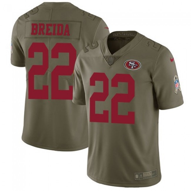 San Francisco 49ers #22 Matt Breida Olive Youth Stitched NFL Limited 2017 Salute to Service Jersey
