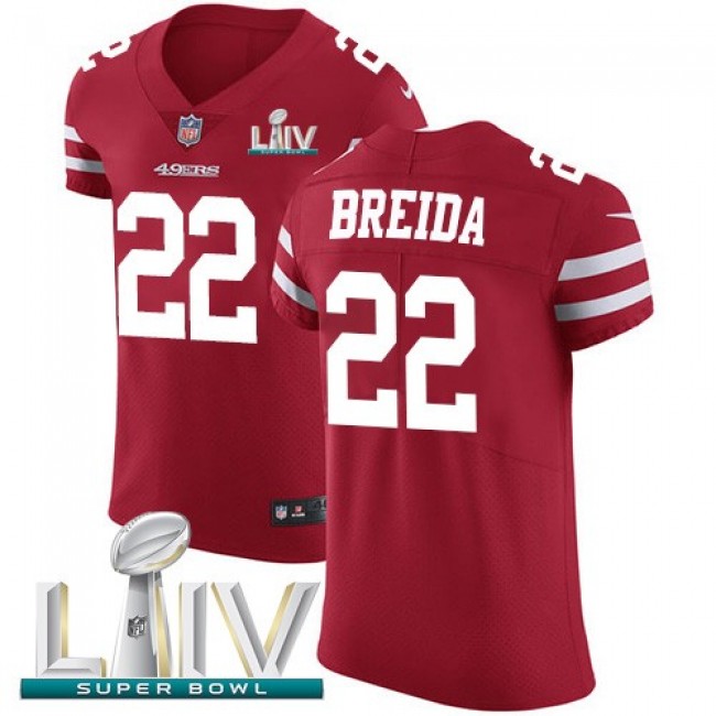 Nike 49ers #22 Matt Breida Red Super Bowl LIV 2020 Team Color Men's Stitched NFL Vapor Untouchable Elite Jersey