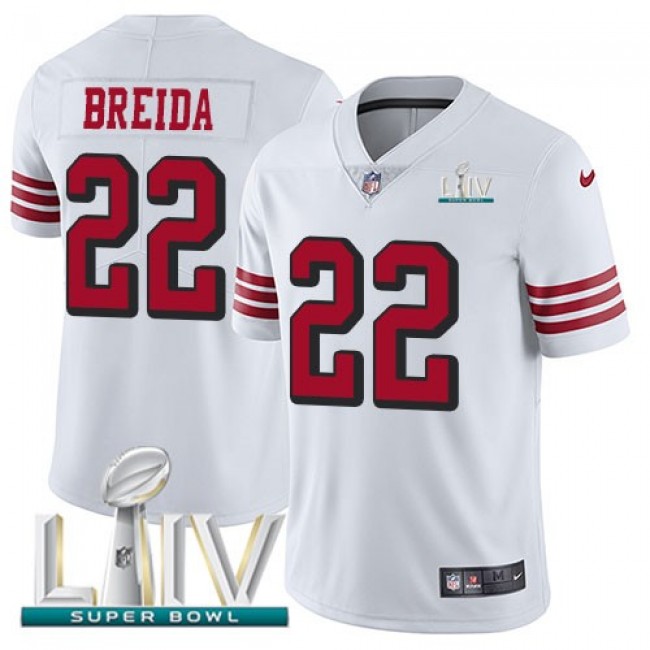 Nike 49ers #22 Matt Breida White Super Bowl LIV 2020 Rush Men's Stitched NFL Vapor Untouchable Limited Jersey