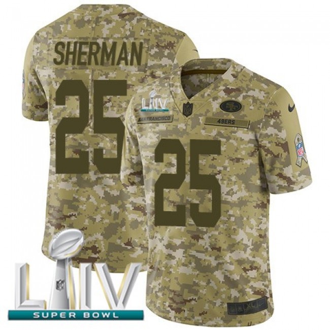 Nike 49ers #25 Richard Sherman Camo Super Bowl LIV 2020 Men's Stitched NFL Limited 2018 Salute To Service Jersey
