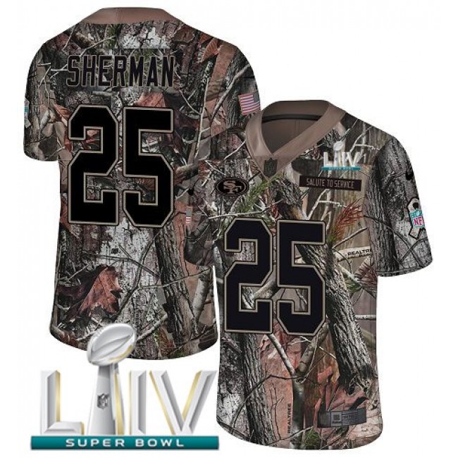 Nike 49ers #25 Richard Sherman Camo Super Bowl LIV 2020 Men's Stitched NFL Limited Rush Realtree Jersey