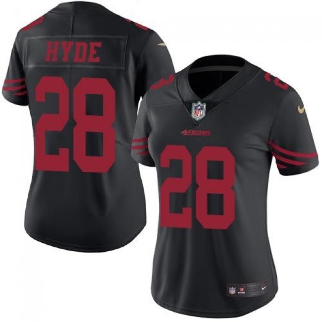 Women's 49ers #28 Carlos Hyde Black Stitched NFL Limited Rush Jersey