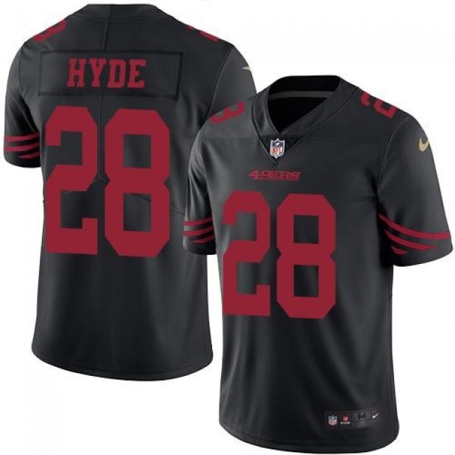 San Francisco 49ers #28 Carlos Hyde Black Youth Stitched NFL Limited Rush Jersey