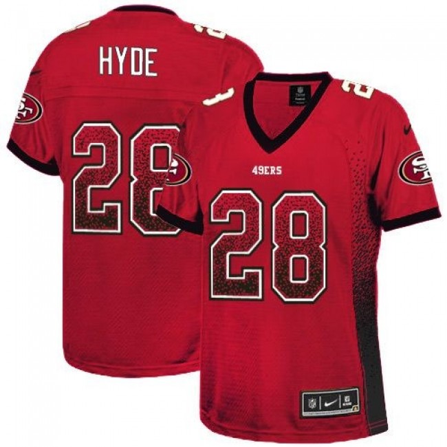 Women's 49ers #28 Carlos Hyde Red Team Color Stitched NFL Elite Drift Jersey