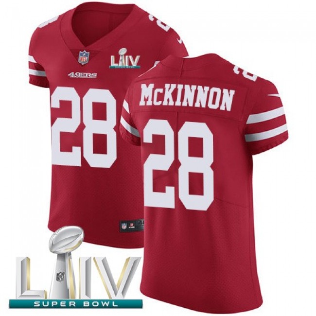 Nike 49ers #28 Jerick McKinnon Red Super Bowl LIV 2020 Team Color Men's Stitched NFL Vapor Untouchable Elite Jersey