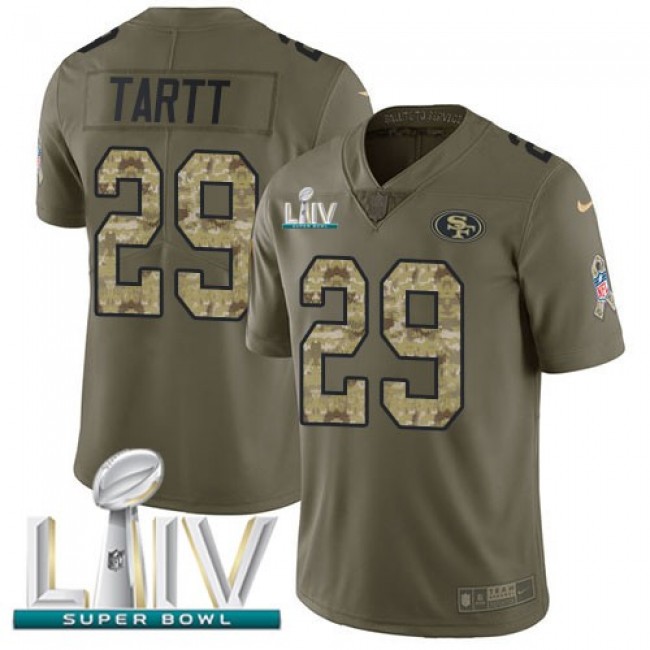 Nike 49ers #29 Jaquiski Tartt Olive/Camo Super Bowl LIV 2020 Men's Stitched NFL Limited 2017 Salute To Service Jersey