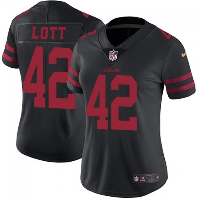 Women's 49ers #42 Ronnie Lott Black Alternate Stitched NFL Vapor Untouchable Limited Jersey