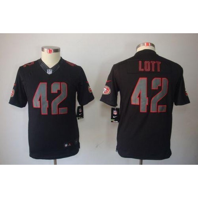 San Francisco 49ers #42 Ronnie Lott Black Impact Youth Stitched NFL Limited Jersey