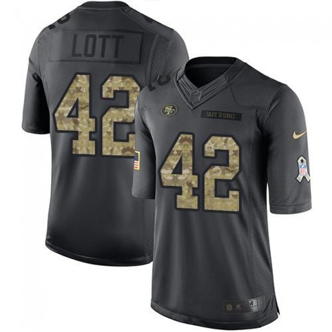 San Francisco 49ers #42 Ronnie Lott Black Youth Stitched NFL Limited 2016 Salute to Service Jersey