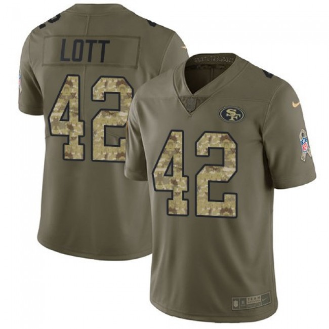 San Francisco 49ers #42 Ronnie Lott Olive-Camo Youth Stitched NFL Limited 2017 Salute to Service Jersey