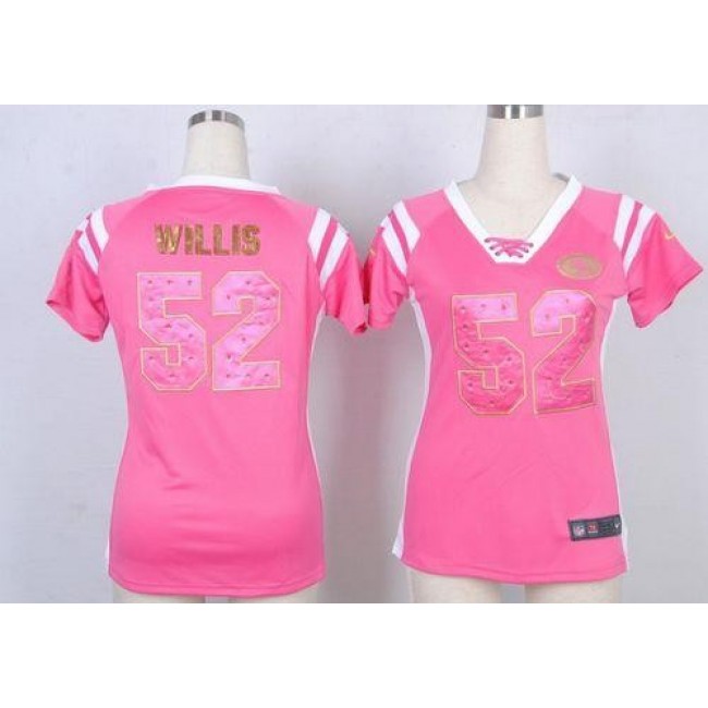 Women's 49ers #52 Patrick Willis Pink Stitched NFL Elite Draft Him Shimmer Jersey