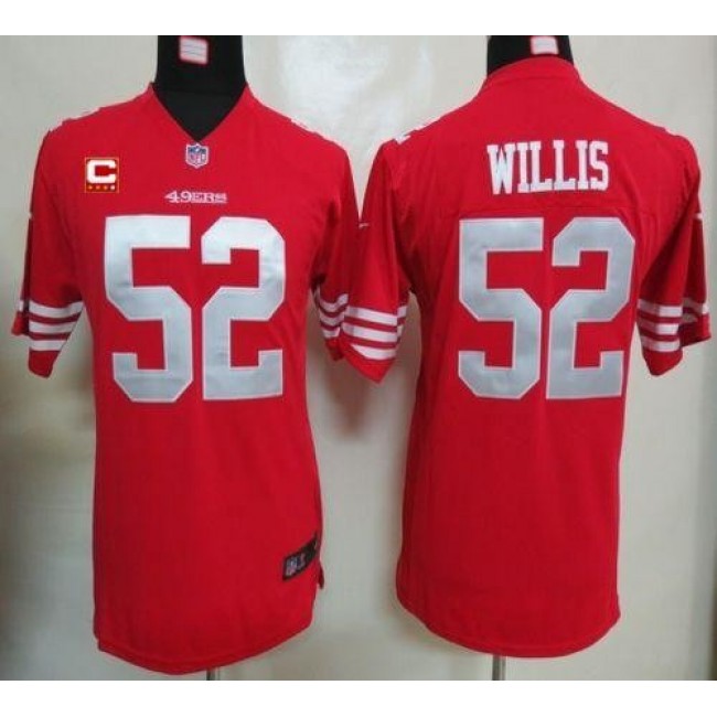 San Francisco 49ers #52 Patrick Willis Red Team Color With C Patch Youth Stitched NFL Elite Jersey