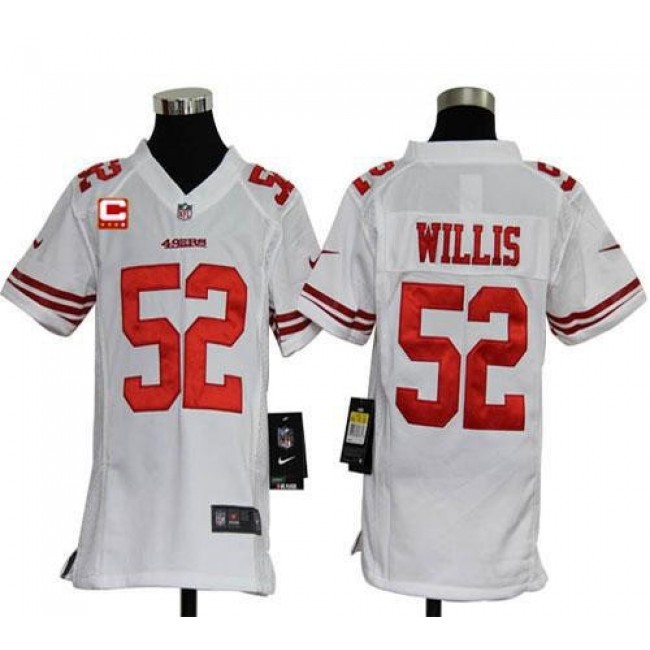 San Francisco 49ers #52 Patrick Willis White With C Patch Youth Stitched NFL Elite Jersey
