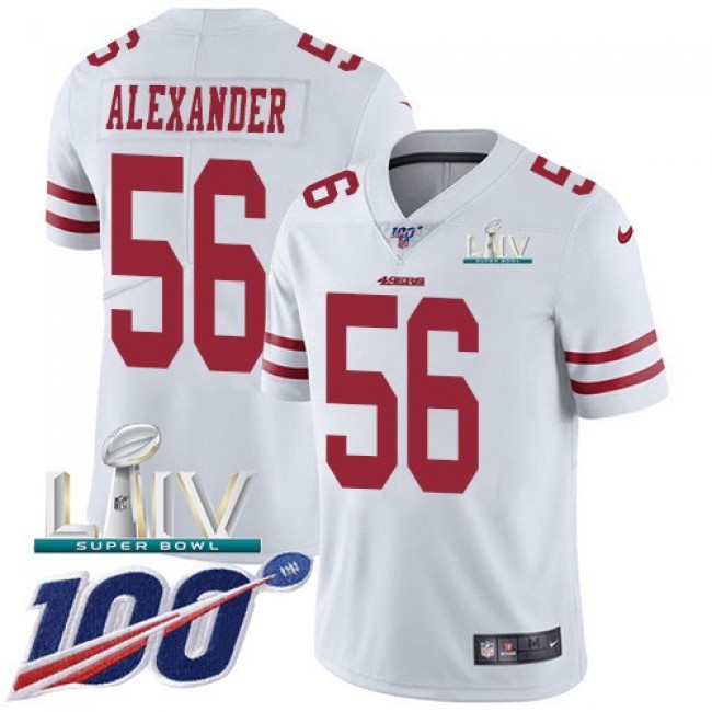 Nike 49ers #56 Kwon Alexander White Super Bowl LIV 2020 Men's Stitched NFL 100th Season Vapor Limited Jersey