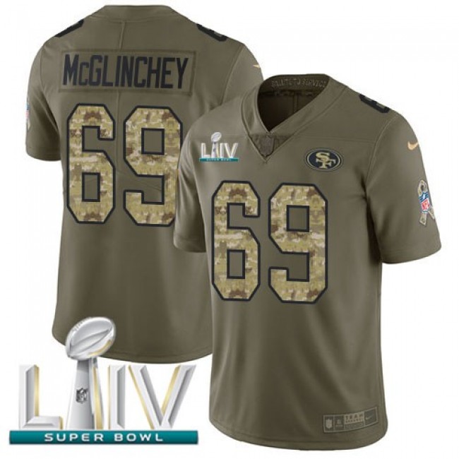 Nike 49ers #69 Mike McGlinchey Olive/Camo Super Bowl LIV 2020 Men's Stitched NFL Limited 2017 Salute To Service Jersey