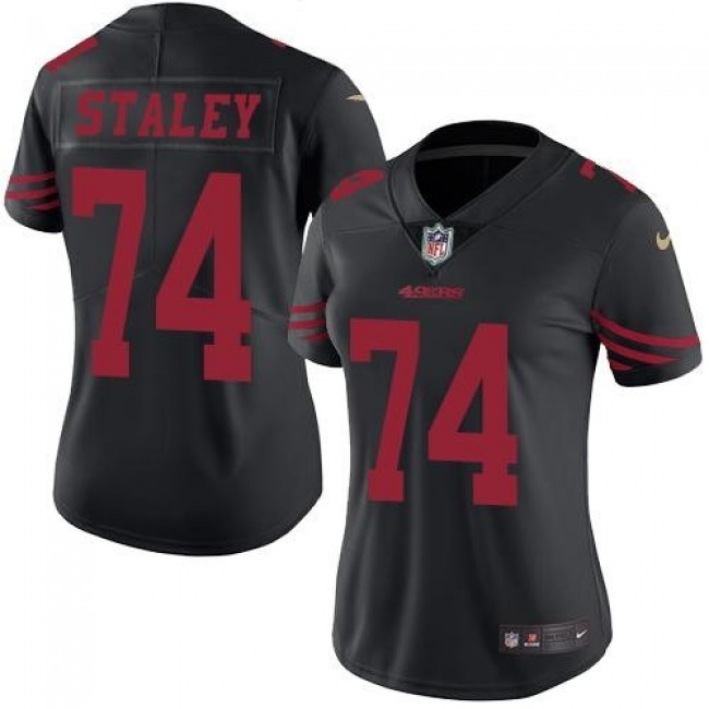 Women's 49ers #74 Joe Staley Black Stitched NFL Limited Rush Jersey