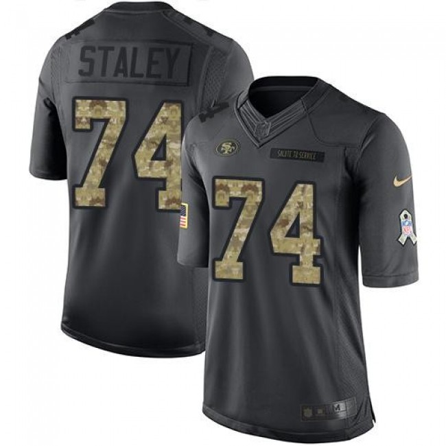 San Francisco 49ers #74 Joe Staley Black Youth Stitched NFL Limited 2016 Salute to Service Jersey