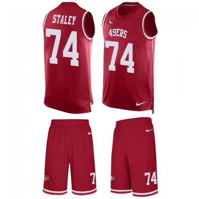 Nike 49ers #74 Joe Staley Red Team Color Men's Stitched NFL Limited Tank Top Suit Jersey