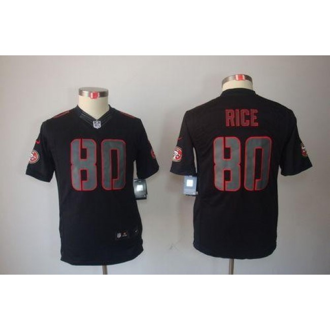 San Francisco 49ers #80 Jerry Rice Black Impact Youth Stitched NFL Limited Jersey