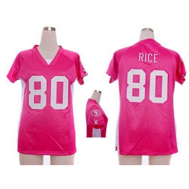 Women's 49ers #80 Jerry Rice Pink Draft Him Name Number Top Stitched NFL Elite Jersey