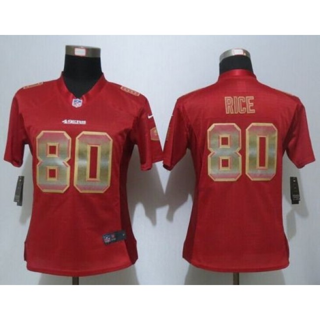 Women's 49ers #80 Jerry Rice Red Team Color Stitched NFL Elite Strobe Jersey